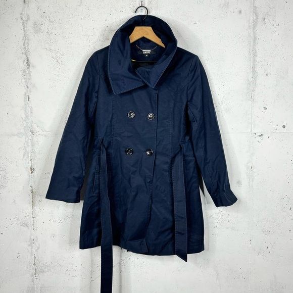 Dkny Jackets & Blazers - DKNY Pea Coat Navy Button Belted Jacket Coat